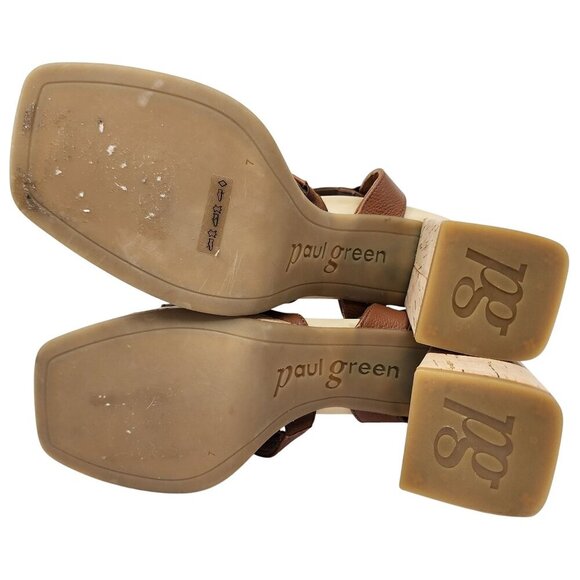 Paul Green Womens Brown Leather Cork Heel Sandals Size UK 7 US 9 - Picture 4 of 12